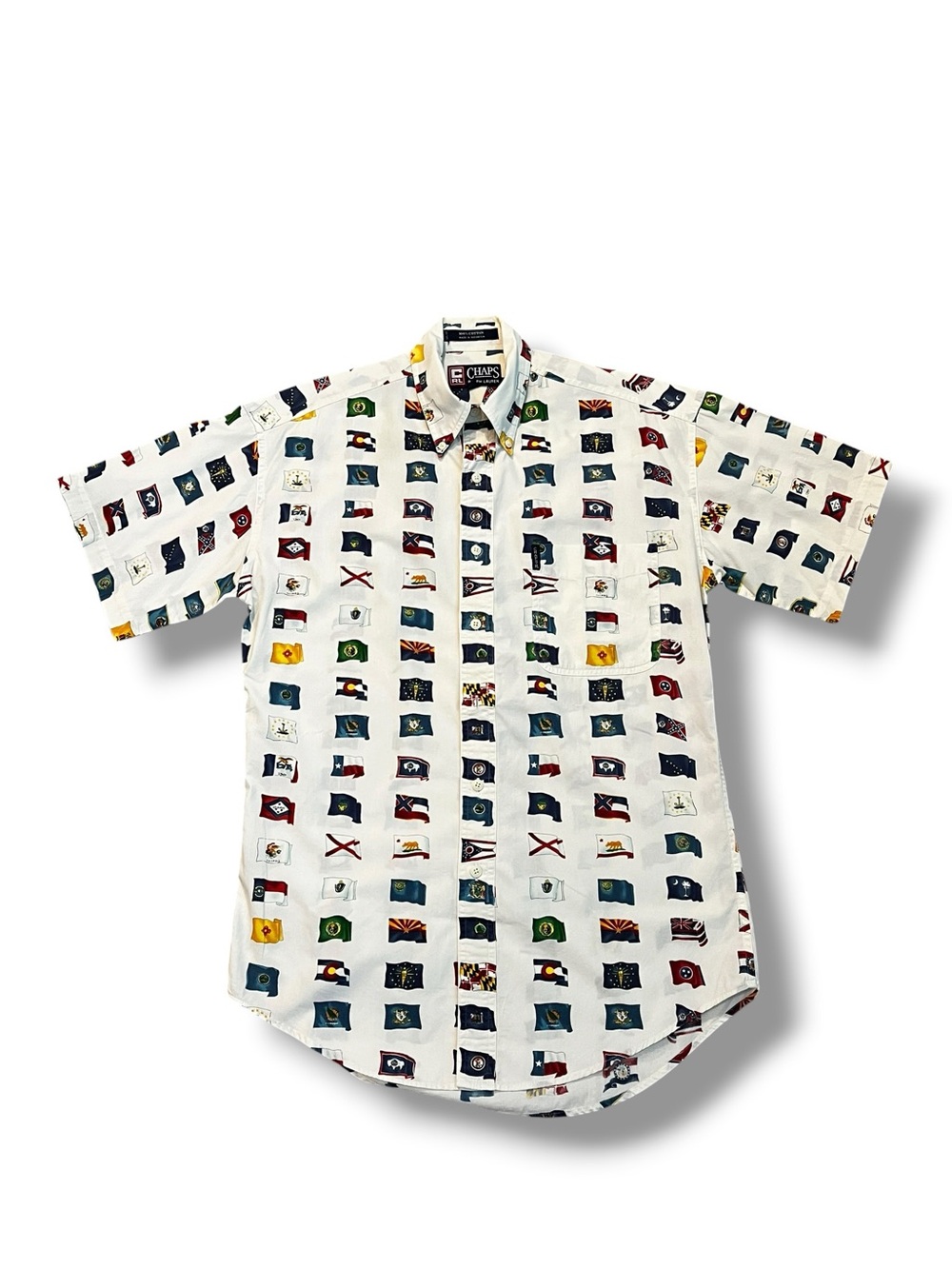 Chaps Ralph Lauren Button Down Mens Small USA States Flag Print Preppy Americana